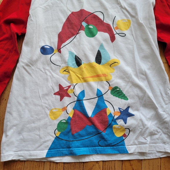 Disney Donald Duck Christmas Grumpy Holiday Baseball T Shirt Pajama Festive L - Picture 2 of 9